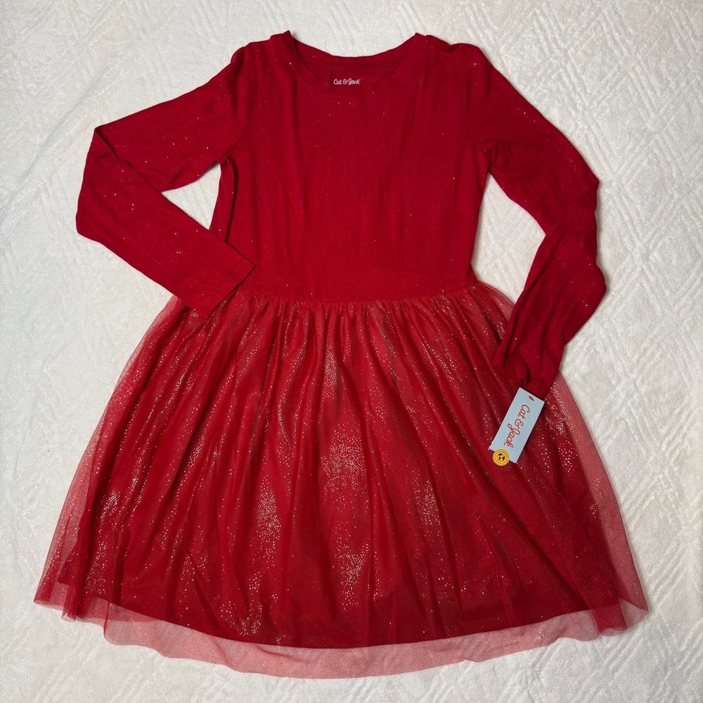Holiday Sparkle Cat & Jack Girls XL 14/16 Red Tulle Party Dress NWT